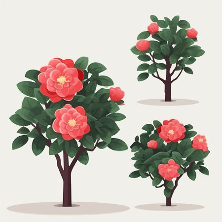 Camellia flowers set. Vector illustration in cartoon style.のイラスト素材