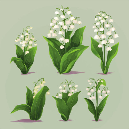 Lily of the valley. Set of vector illustrations in cartoon style.のイラスト素材