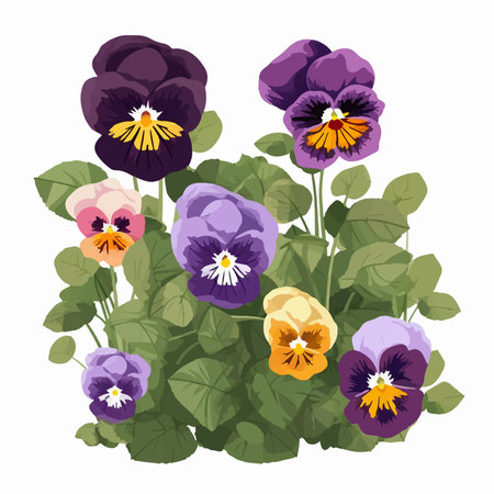 Viola flowers isolated on white background. Vector illustration in cartoon style.のイラスト素材