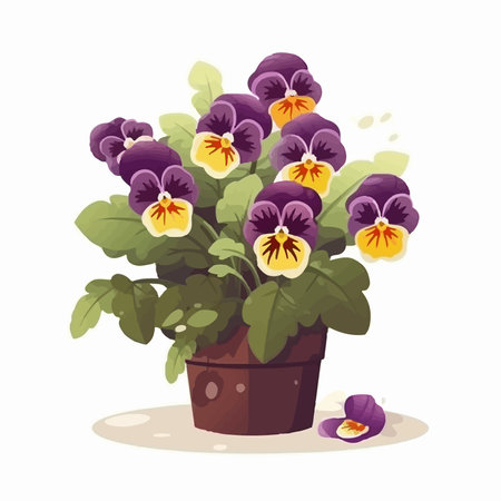 Flower pot with pansy flowers. vector illustration in cartoon styleのイラスト素材