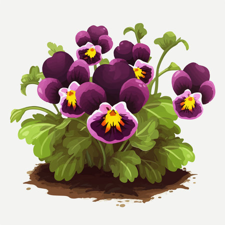 Viola or pansy flowers in the garden. vector illustration.のイラスト素材