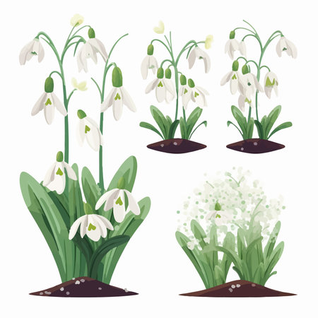 Set of spring flowers snowdrops. Vector illustration in cartoon style.のイラスト素材