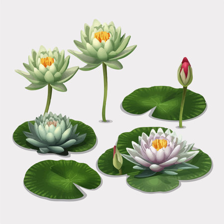 lotus flower set. water lily collection. vector illustration.のイラスト素材