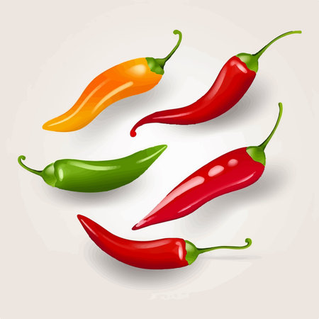 Set of hot chilli peppers on a light background. vector illustration.のイラスト素材