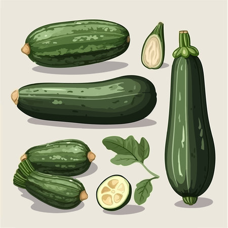 Set of zucchini. vector illustration. Vegetarian food.のイラスト素材