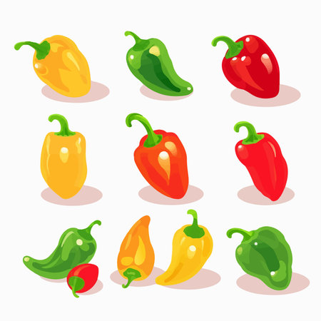 Pepper icons set. Cartoon illustration of 9 pepper icons for web designのイラスト素材