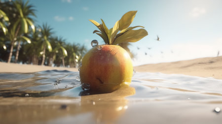 Apple in the water. Conceptual image of summer and vacation.の素材