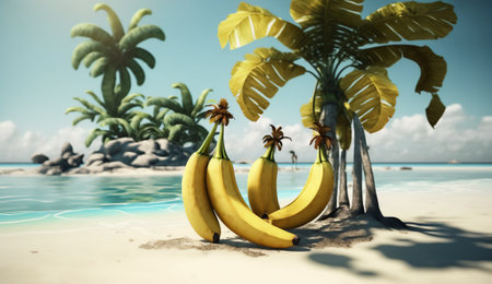 Bananas on the beach at Maldives. 3D Renderingの素材