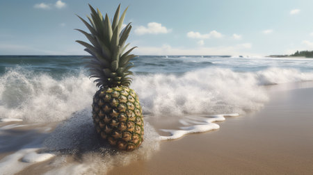 Pineapple on the beach. 3d illustration. 3d renderingの素材