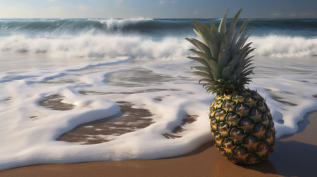 Pineapple on the beach. 3D rendering. conceptual image.の素材