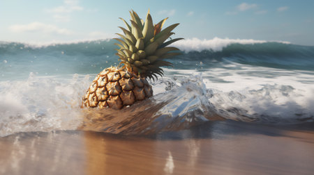 Pineapple on the beach. 3d rendering. 3d illustrationの素材