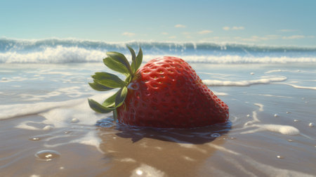 Strawberry in the sea. 3d rendering. concept illustration.の素材