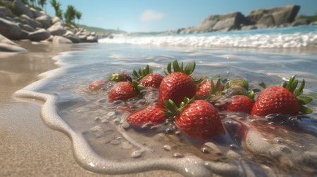 Strawberries on the beach in the sea. selective focus.の素材