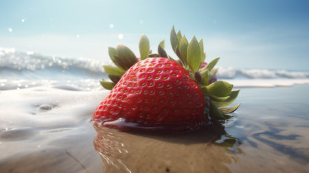 Strawberry on the beach in the sea. summer background.の素材