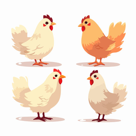 Set of chickens in different poses. Vector illustration in cartoon style.のイラスト素材