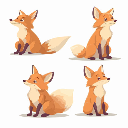 Set of cute foxes. Vector illustration isolated on white background.のイラスト素材