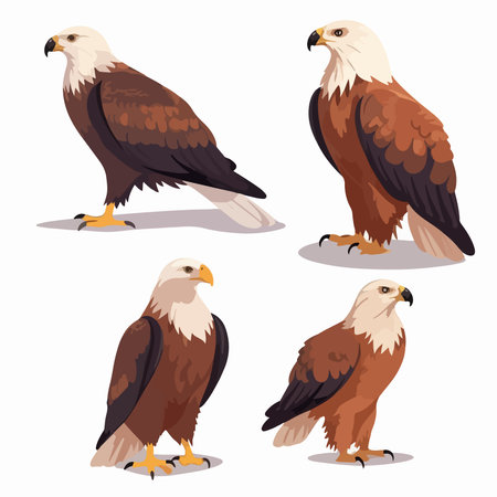 Bald Eagle Bird Collection. Vector Illustration on White Background.のイラスト素材
