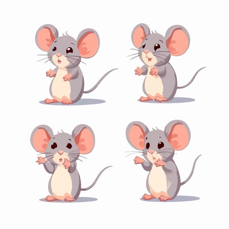 Set of cute cartoon mouse. Vector illustration isolated on white background.のイラスト素材