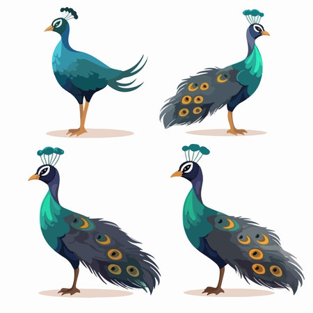Peacock vector illustration set. Isolated peacock on white background.のイラスト素材
