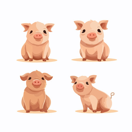 Cute little pigs set. Cartoon vector illustration isolated on white background.のイラスト素材