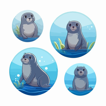 Set of seals in the ocean. Vector illustration in cartoon style.のイラスト素材