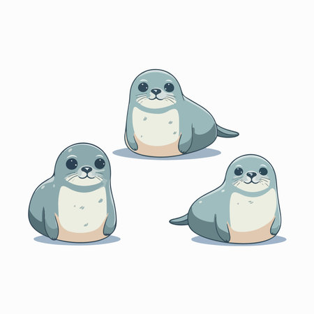 Set of cute seals on a white background. Vector illustration in cartoon style.のイラスト素材