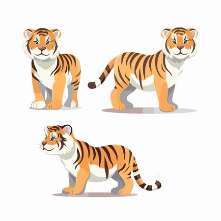 Set of tiger isolated on white background. Vector illustration in cartoon style.のイラスト素材