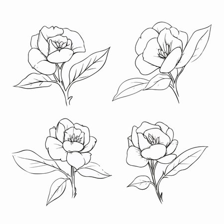 Set of hand drawn peony flowers. Vector illustration in doodle style.のイラスト素材
