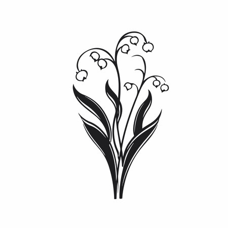 Lily of the valley flower vector icon illustration design template black and whiteのイラスト素材