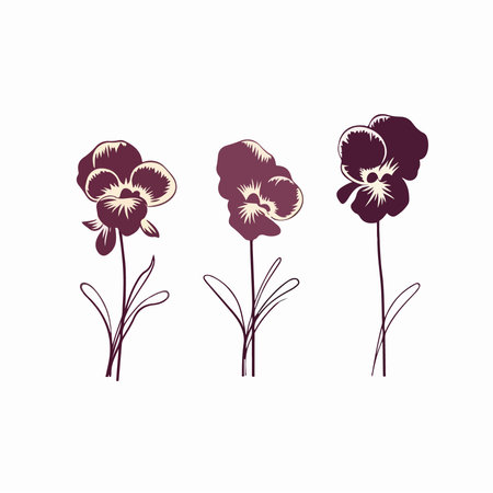 Set of pansy flowers. Hand drawn vector illustration in doodle style.のイラスト素材