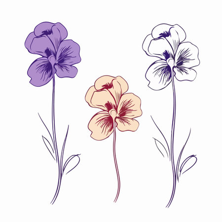 Set of pansy flowers on white background. hand drawn vector illustration.のイラスト素材