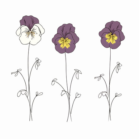 Vector set of pansy flowers on a white background. hand drawn illustration.のイラスト素材