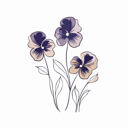 Vector hand drawn illustration of pansy flowers. Design element for label, sign, poster, card.のイラスト素材