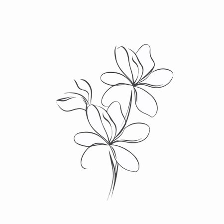 Continuous one simple single abstract line drawing crocus flower icon in silhouette on a white background. Linear stylized.のイラスト素材