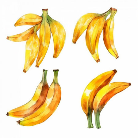 Set of watercolor bananas isolated on white background. hand drawn illustrationの写真素材