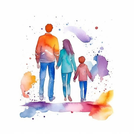 watercolor family. Father, mother and son. hand drawn illustrationの写真素材