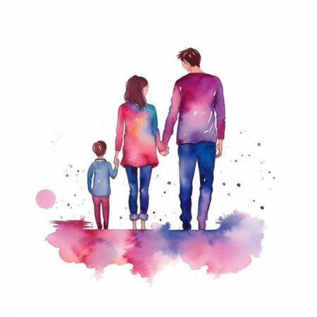 happy family. Watercolor hand drawn illustration isolated on white background.の写真素材