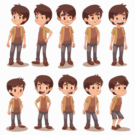 Vector illustration of a set of cute boy in different action poses.のイラスト素材