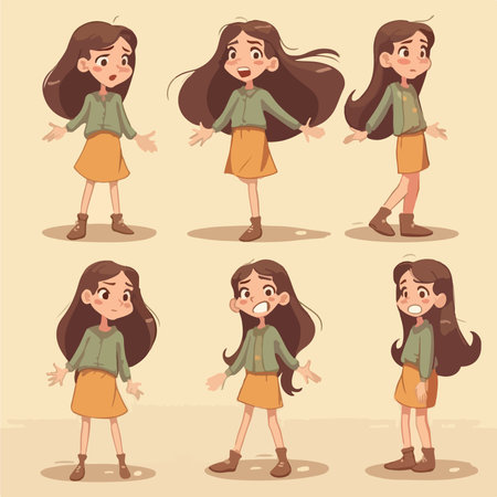Cute little girl cartoon character with different hairstyles. vector illustrationのイラスト素材