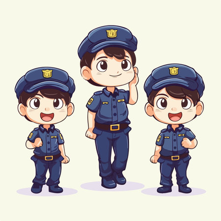 cartoon police officers. Vector illustration of a group of police officers.のイラスト素材