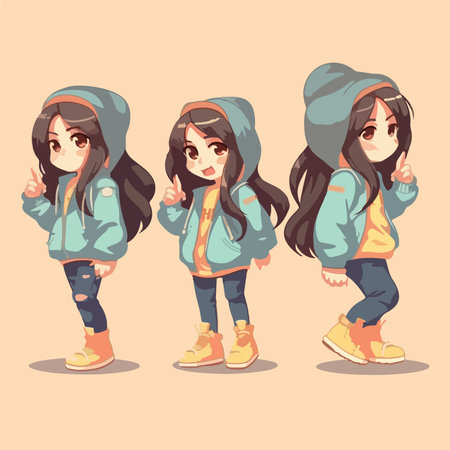 Cute little girl in warm clothes. vector illustration. cartoon charactersのイラスト素材