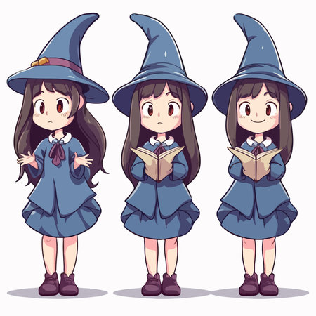 Witch girls with halloween costume. Vector illustration in cartoon style.のイラスト素材