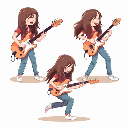 Vector illustration of a girl playing the electric guitar. cartoon style.のイラスト素材