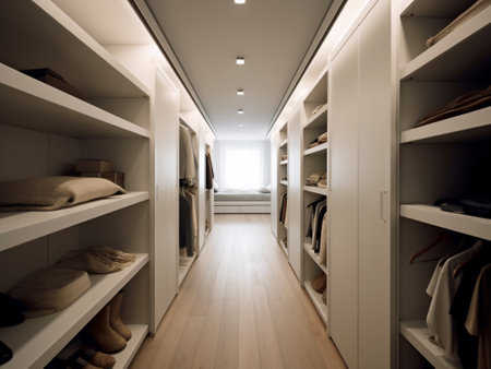 Interior of a modern closet with built in wardrobe. nobody insideの写真素材