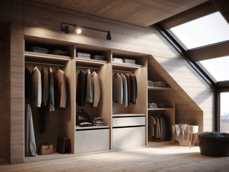 Closet with clothes in the attic. 3d rendering.の写真素材