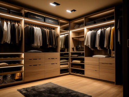 closet with clothes in modern wardrobe. interior design concept.の写真素材