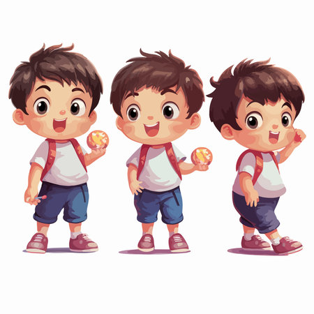 Vector illustration of Cute little boy cartoon character with different facial expressionsのイラスト素材