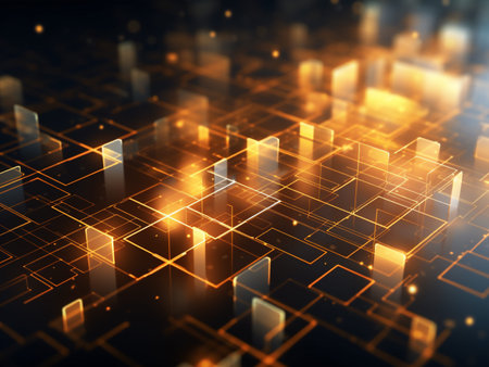 abstract 3d illustration of technology background with glowing lines and cubes