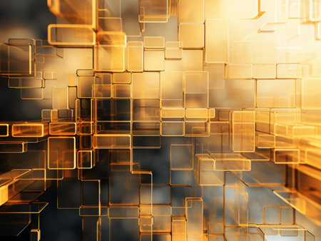 abstract yellow background with some cubic elements in it (3d render)の写真素材