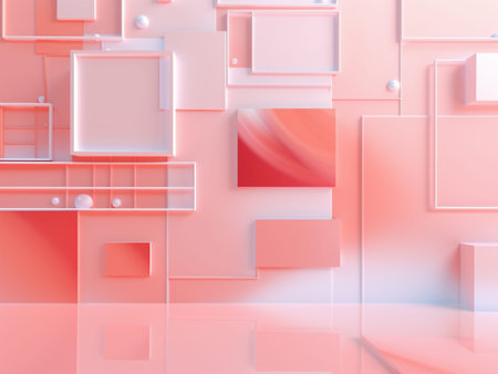 Abstract background with pink and blue squares. 3d render illustration.